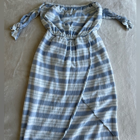 Lovers + Friends Dresses Mira Blue And White Striped Linen Dress Tulip Hem Midi - Picture 4 of 6